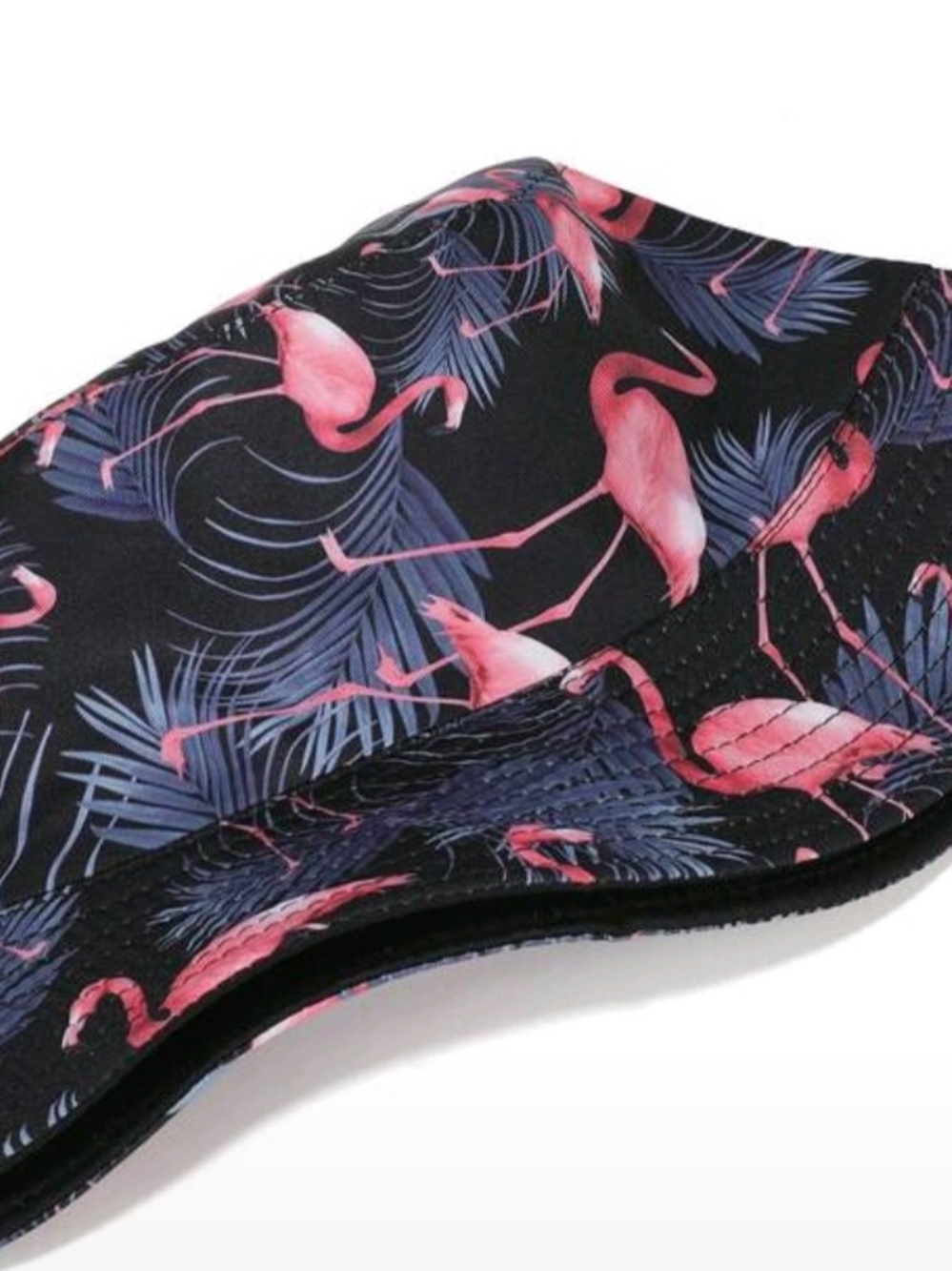 Women’s Black Bucket Hat with Pink Flamingo Print - Picture 3 of 3